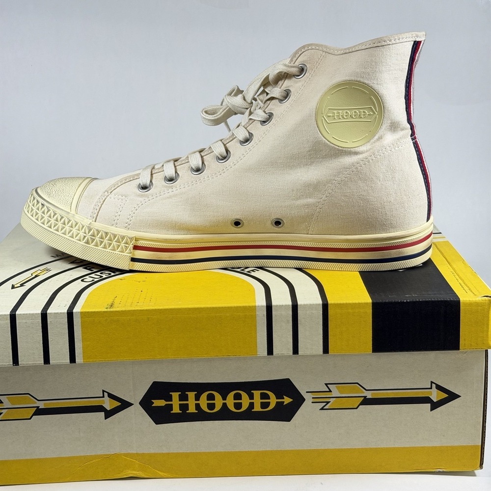 Hood Women-14 Mens-12 Rocket 1967 High Cut Canvas Sneakers Shoes Vintage Natural